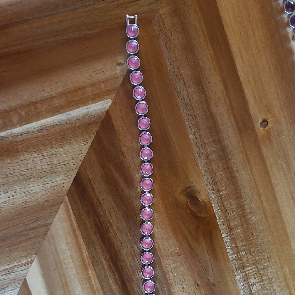 Touchstone Crystal Pink Round Crystal Tennis Bracelet